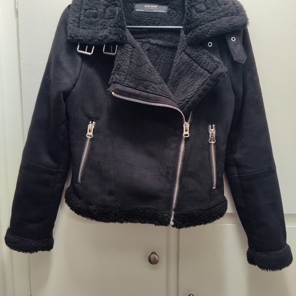 Zara black suede basic outerwear jacket. Great for cool weather. - Picture 4 of 5
